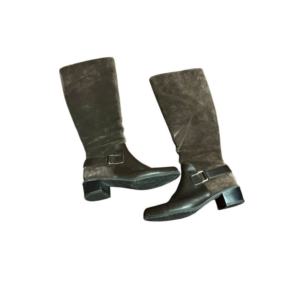 AEROSOLES WOMEN'S BROWN LEATHER & SUEDE EXTENDABLE CALF RIDING BOOTS SIZE 8M